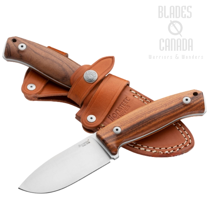 Lion Steel M2M ST Fixed Blade Knife, M390 Satin, Santos Wood, Leather Sheath